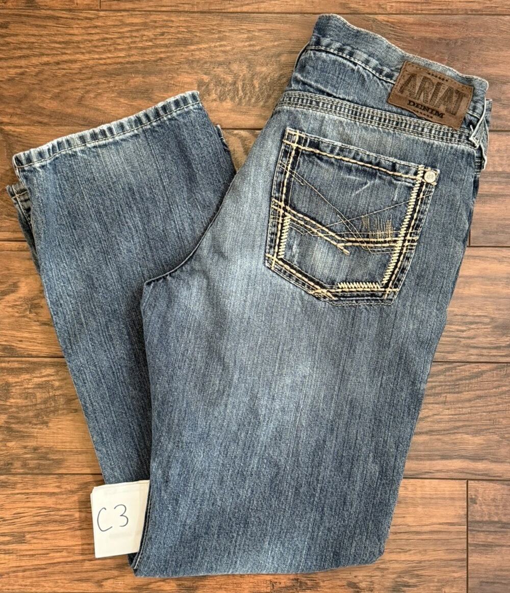 Ariat M5 Gambler Jeans Mens 34x32 Slim Straight Western Cowboy Blue Denim